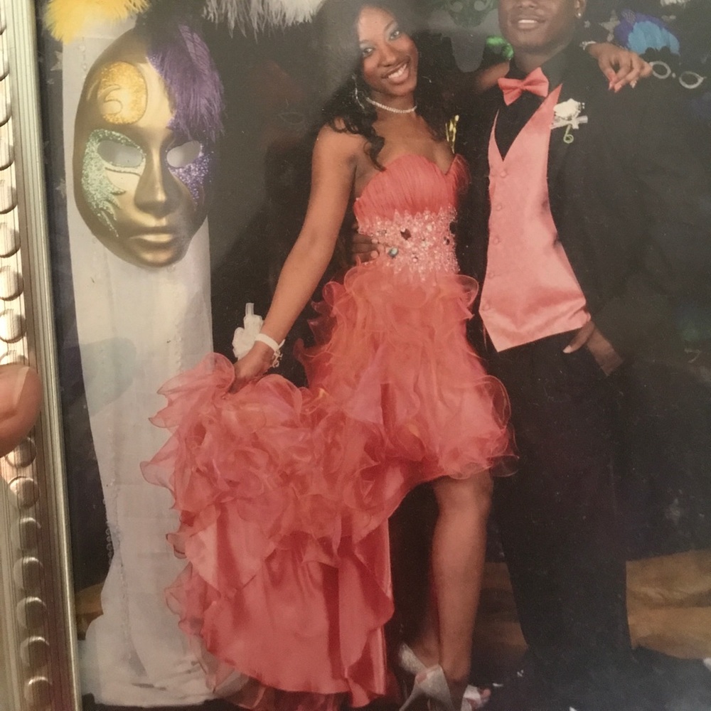 CORAL PROM DRESS short/long w/ RHINESTONES