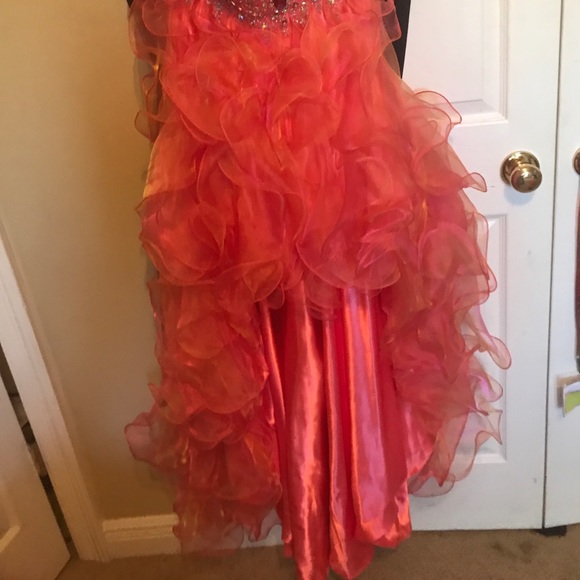 CORAL PROM DRESS short/long w/ RHINESTONES - Picture 3 of 8