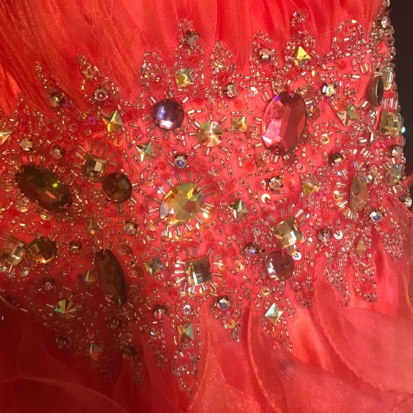 CORAL PROM DRESS short/long w/ RHINESTONES - Picture 4 of 8
