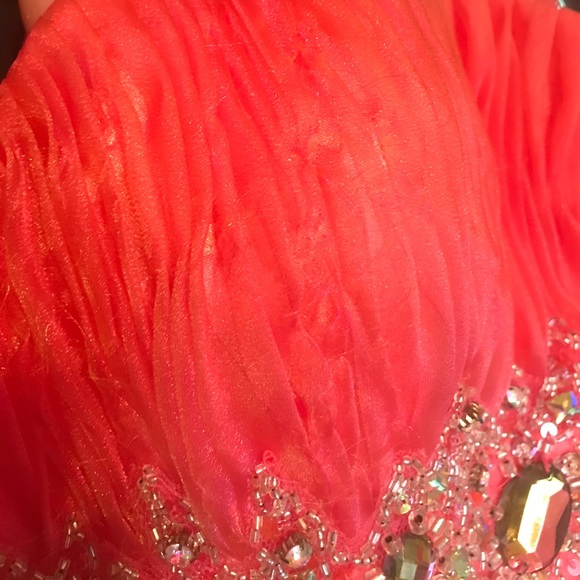 CORAL PROM DRESS short/long w/ RHINESTONES - Picture 5 of 8