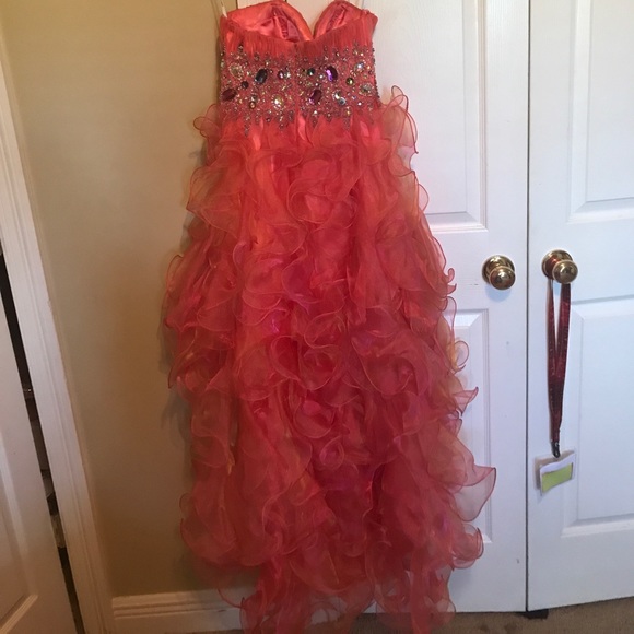 CORAL PROM DRESS short/long w/ RHINESTONES - Picture 6 of 8
