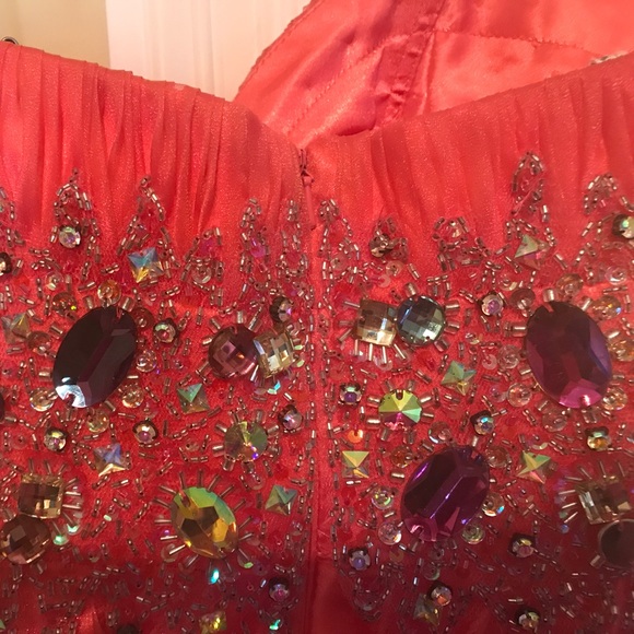 CORAL PROM DRESS short/long w/ RHINESTONES - Picture 7 of 8