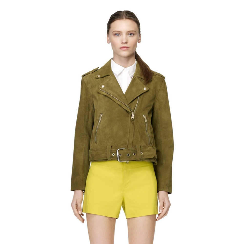 Club Monaco Ela Suede Jacket in Olive Green