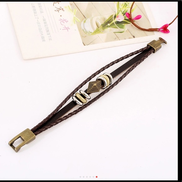 Genuine Leather Braided Antique Bronze Bracelet - Picture 6 of 6