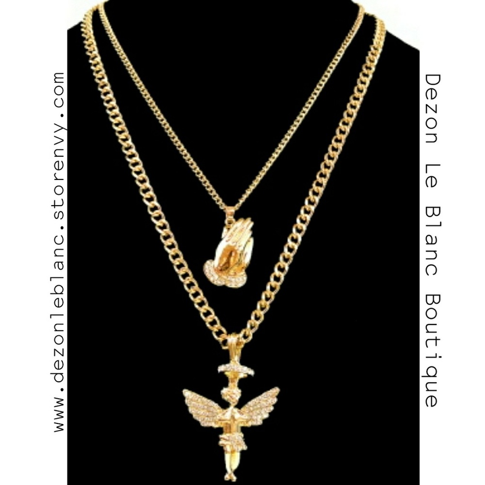 Praying hands, halo & Angel Necklace