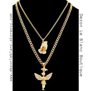 Praying hands, halo & Angel Necklace