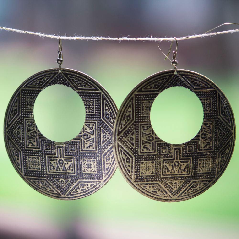 Aztec design Large Hoop Earrings