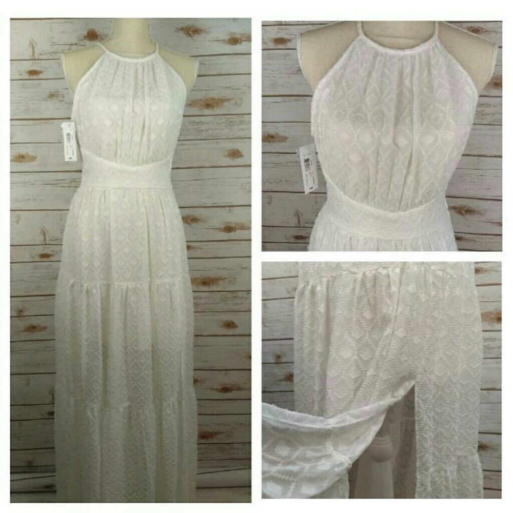 NWT Sheer Embroidery Maxi Ruffles Halter Dress 4