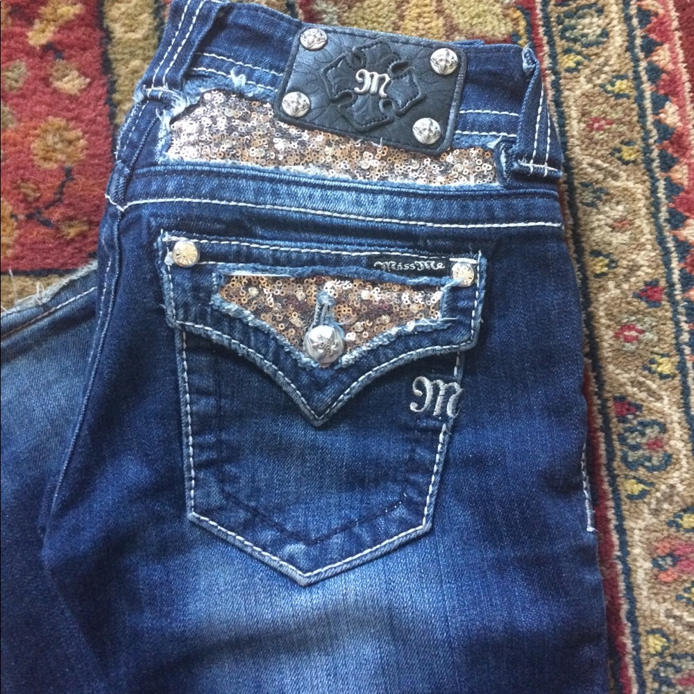 Sequined Miss Me Jeans in Excellent Condition
