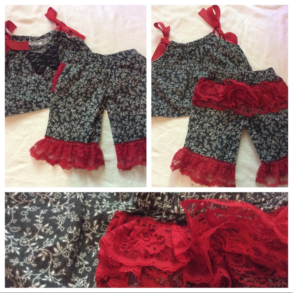 NWOT 12m Custom Made Girls Black & Red Lace Outfit