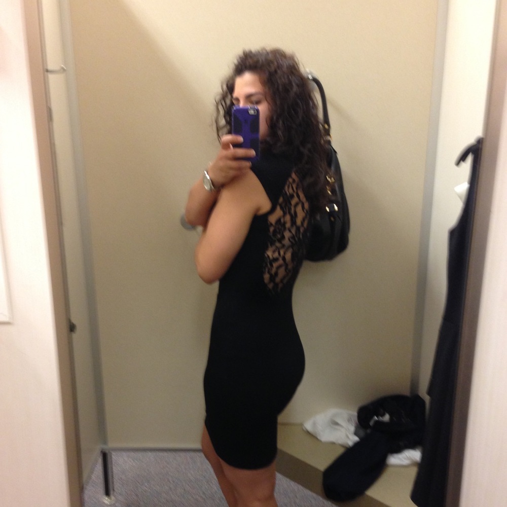 Tight Black Mini Dress with Lace Back