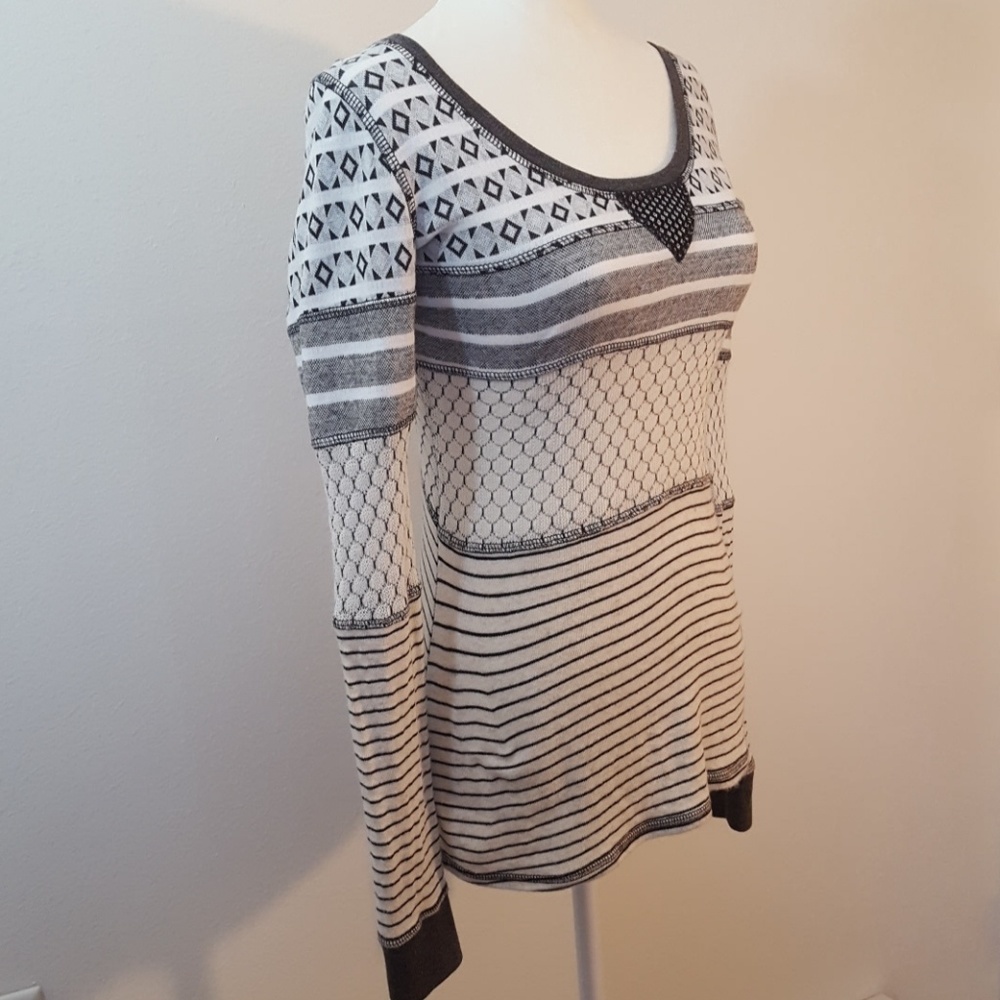 White & Black Patterned Long Sleeve Shirt