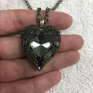 Steampunk angel wing heart necklace