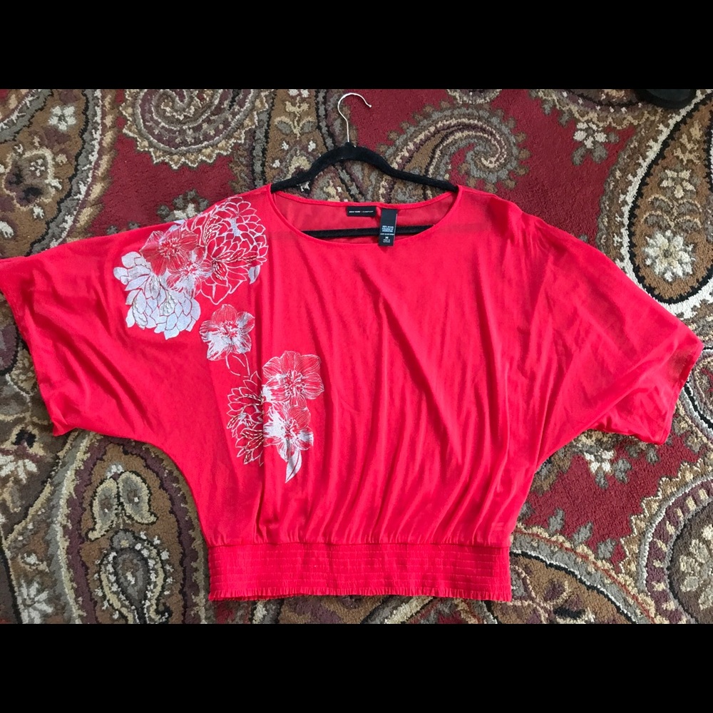 Red and silver beaded blouse