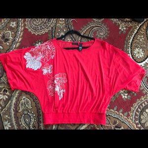 Red and silver beaded blouse