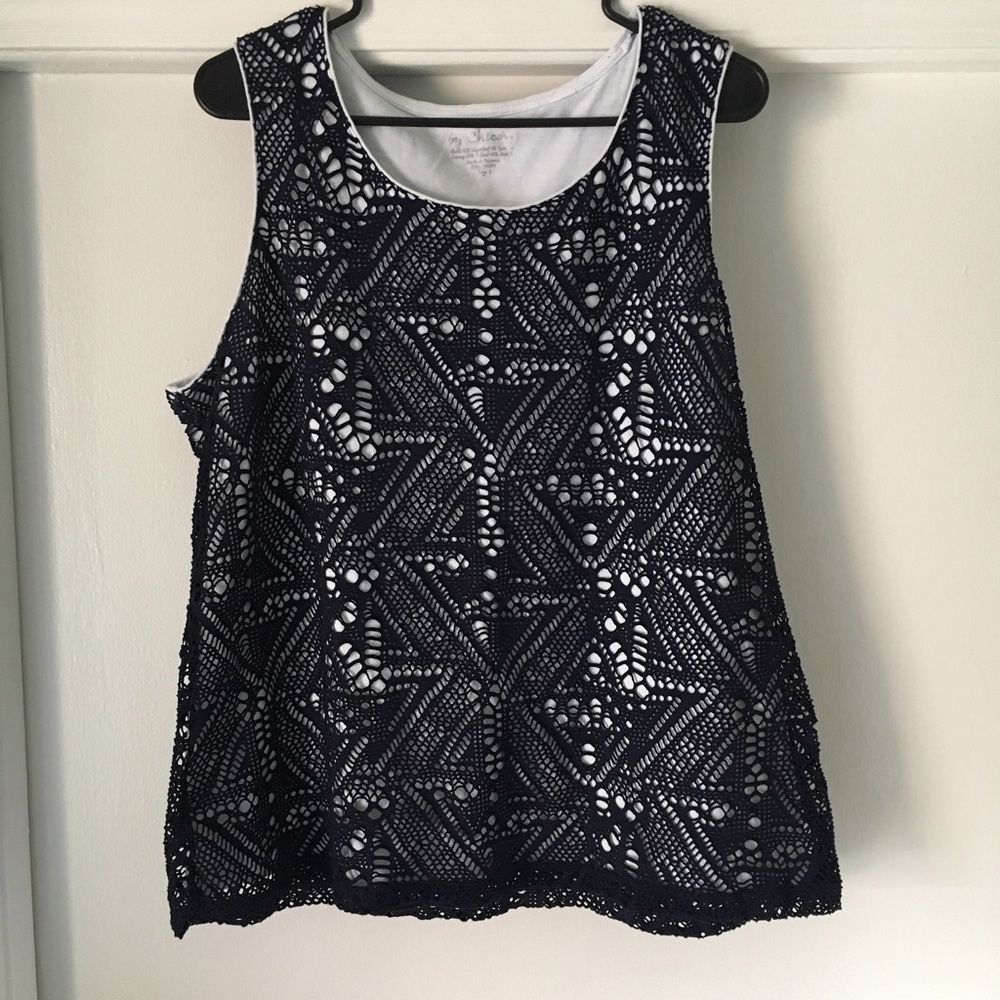 Chico's Crochet Tank Top Lined Boho Blouse Lace