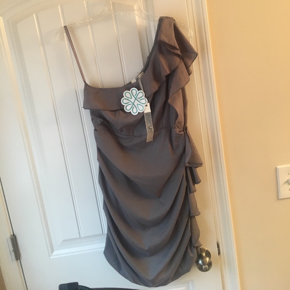 Brand new gray ruffle one shoulder boutique dress