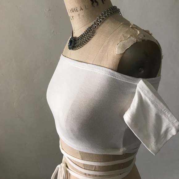 Off The Shoulder White w/ Lattice Body Tie - Picture 2 of 4
