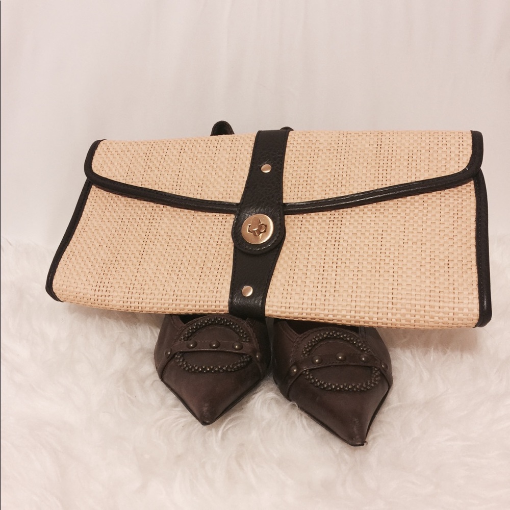 Raffia Clutch with Leather Trim NWOT - Picture 4 of 7