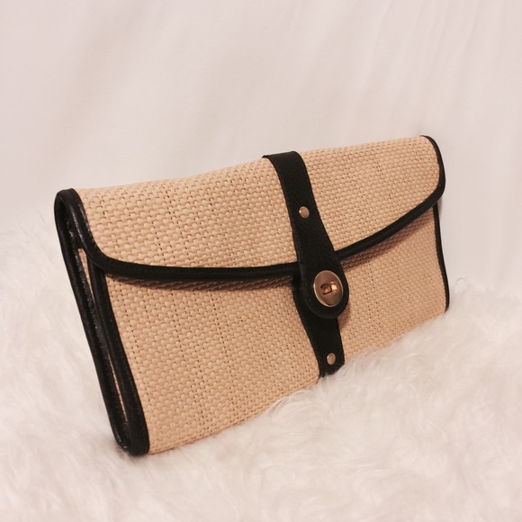 Raffia Clutch with Leather Trim NWOT - Picture 3 of 7
