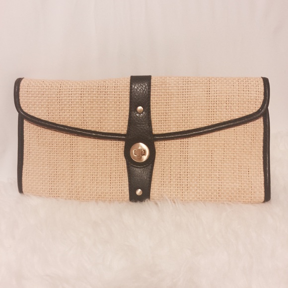 Raffia Clutch with Leather Trim NWOT - Picture 5 of 7