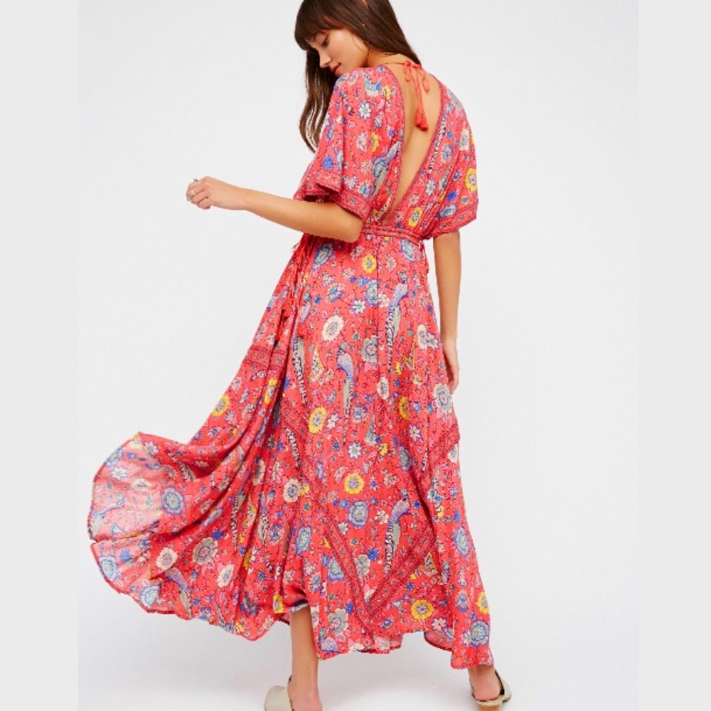 Lovebird Half Moon Gown Maxi DRESS Red Floral NEW - Picture 3 of 8