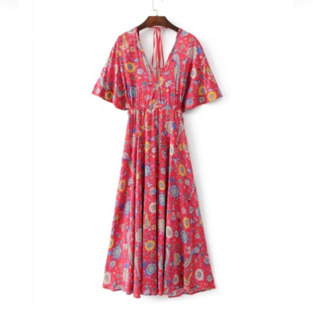 Lovebird Half Moon Gown Maxi DRESS Red Floral NEW - Picture 5 of 8