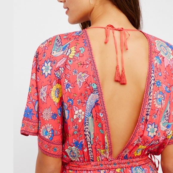 Lovebird Half Moon Gown Maxi DRESS Red Floral NEW - Picture 2 of 8