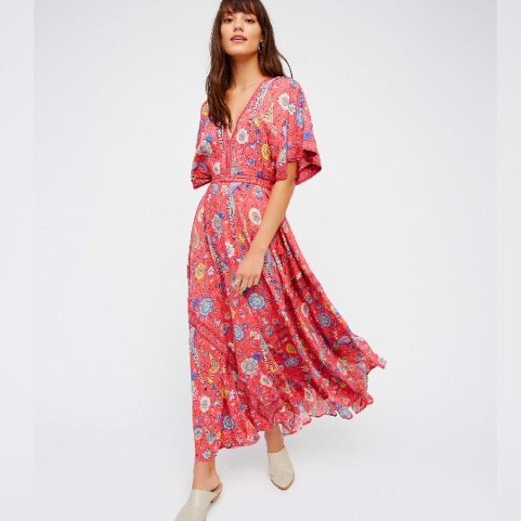 Lovebird Half Moon Gown Maxi DRESS Red Floral NEW - Picture 4 of 8