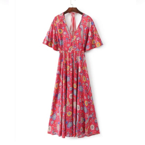 Lovebird Half Moon Gown Maxi DRESS Red Floral NEW - Picture 5 of 8
