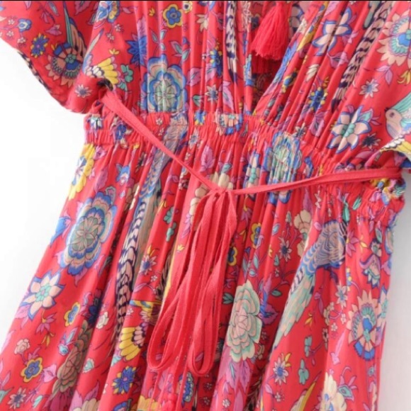 Lovebird Half Moon Gown Maxi DRESS Red Floral NEW - Picture 6 of 8