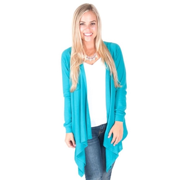 All For Color Sweaters - Turquoise Claire Waterfall Sweater