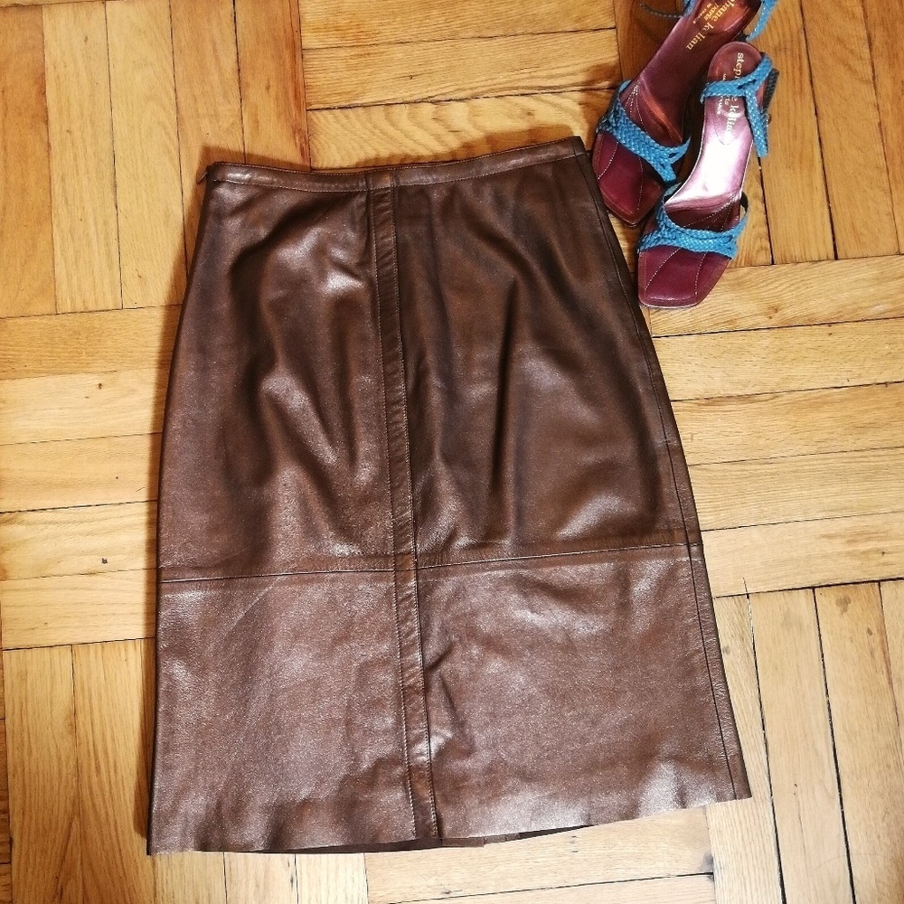 Plein Sud Brown Gold 3/4 length Leather Skirt