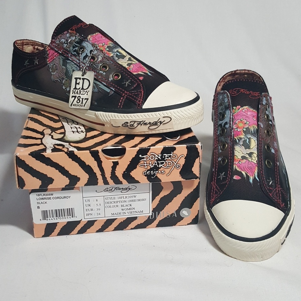 Ed Hardy Lowrise Corduroy Slip-On Sneakers - 8 NIB