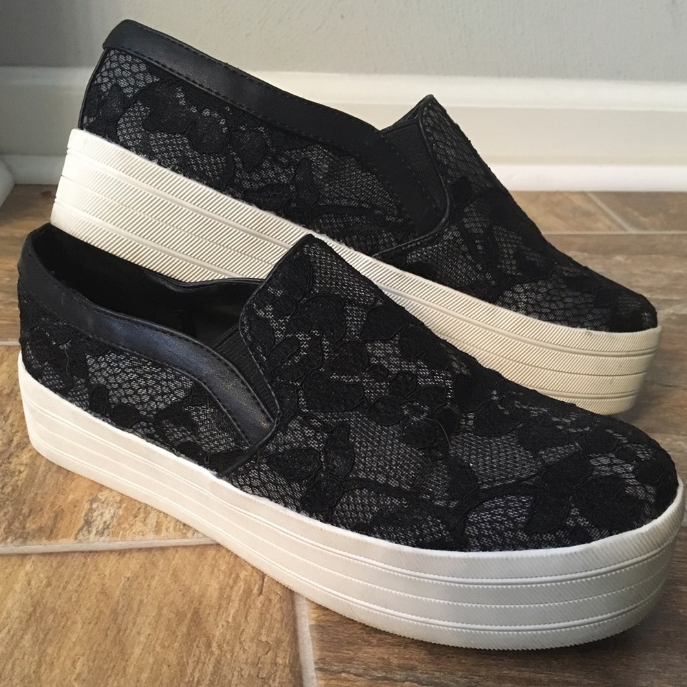 Platform slip on leather and lace sneakers