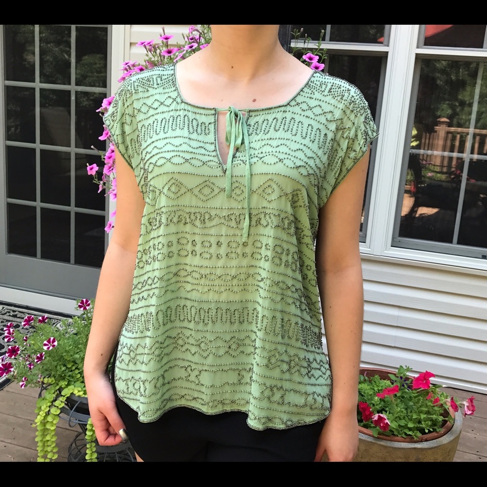 Green Beaded Blouse