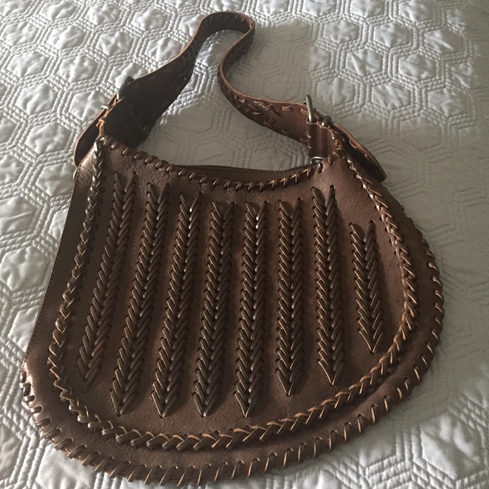 Fendi oyster brown leather stitched bag