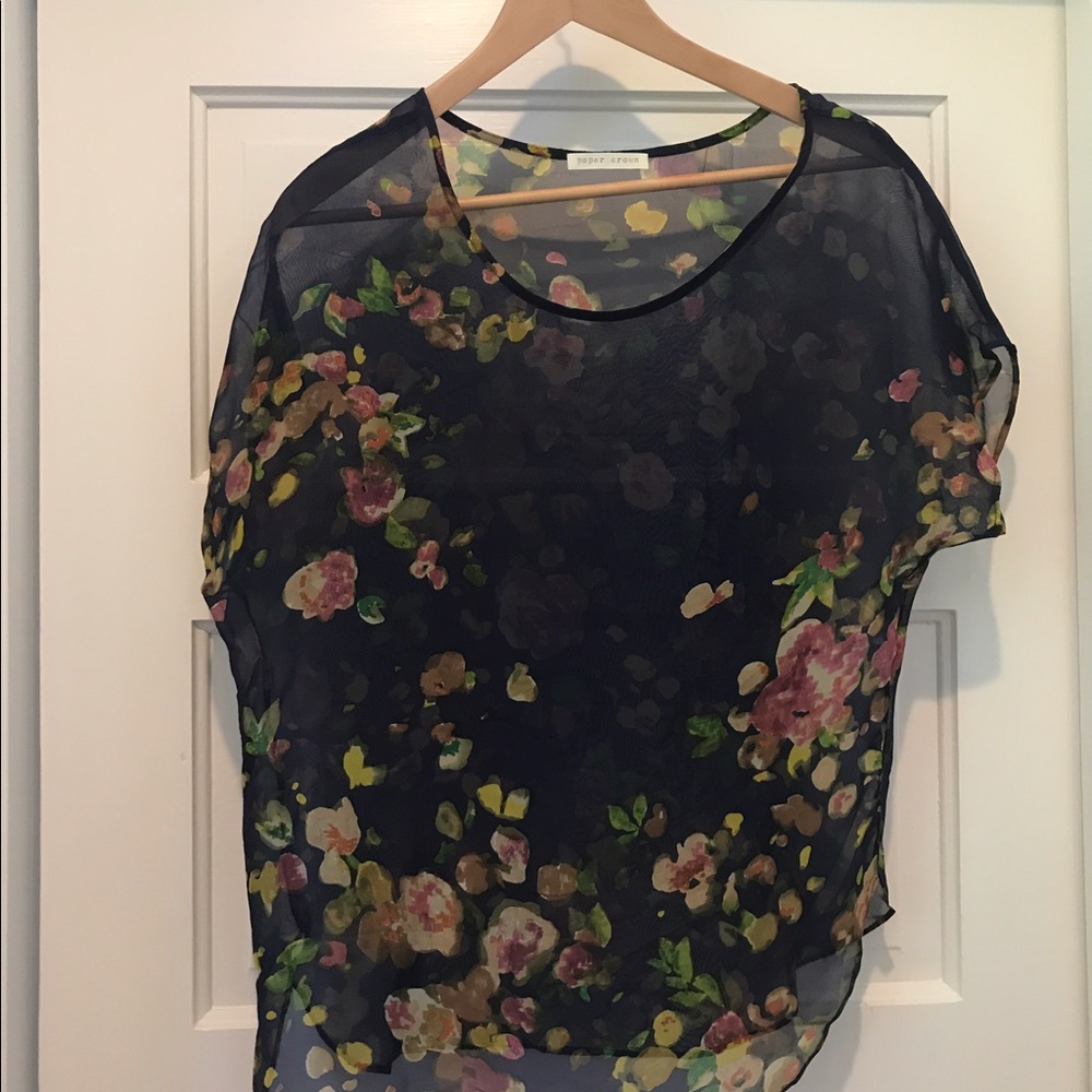 NWOT Paper Crown Silk Sheer Floral Shirt