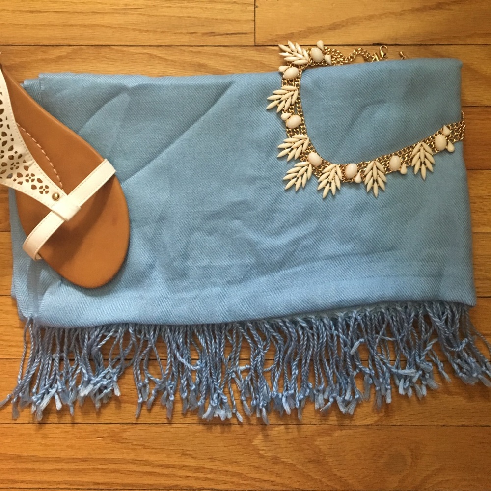 Blue fringe scarf