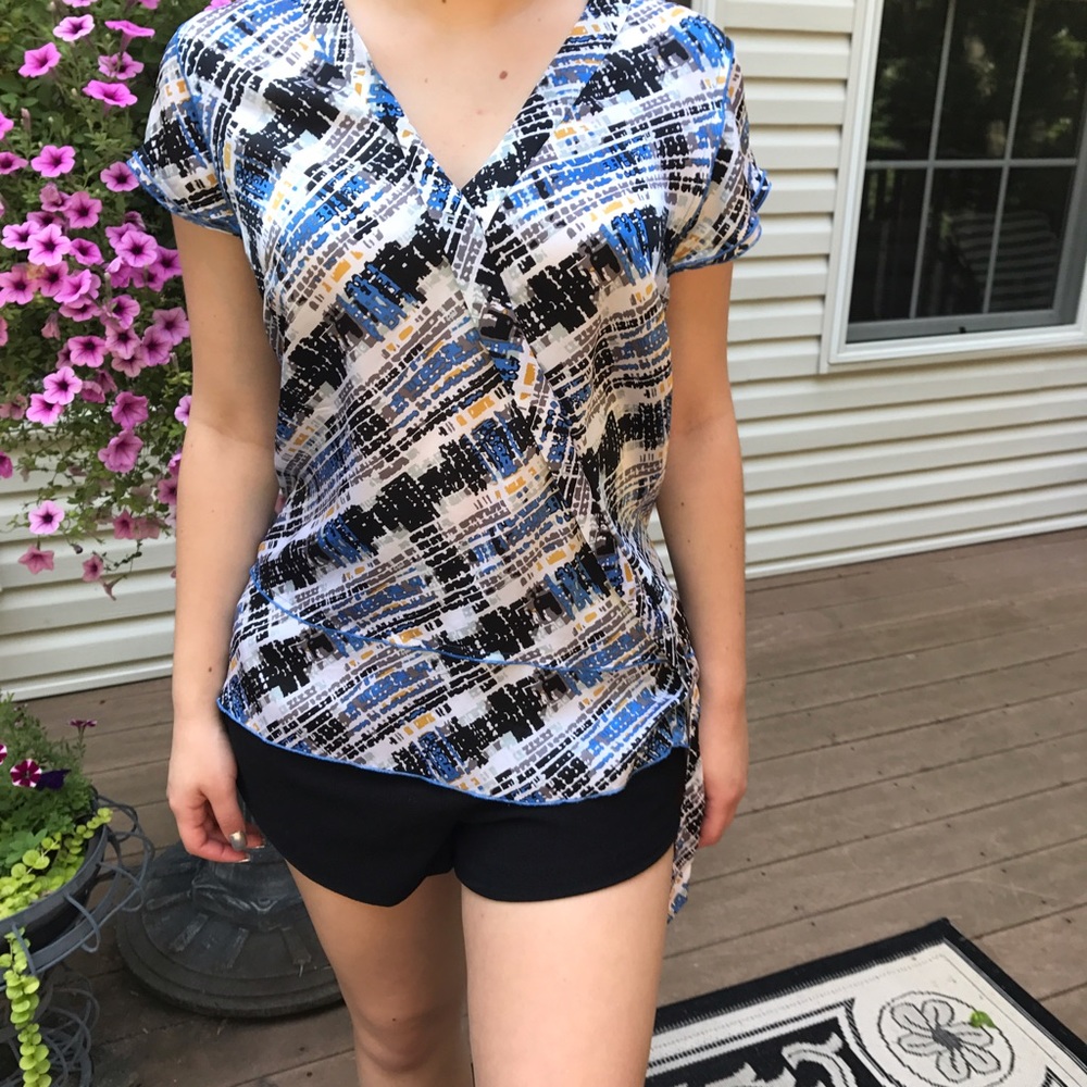 BCBG Printed Silk Blouse