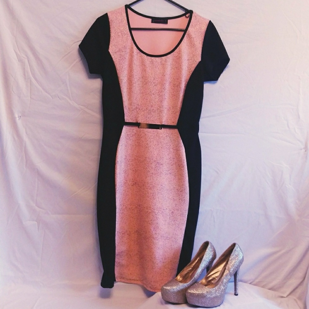 Stretch Knee Length Pink & Black dress - XL