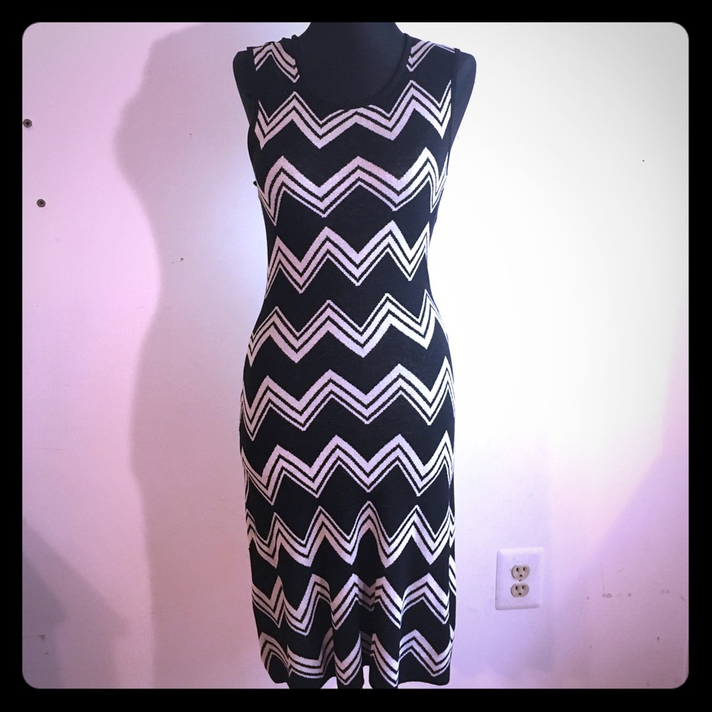 NWOT BCBG Black and cream sleeveless sweater dress
