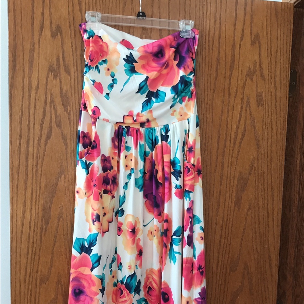 Strapless Floral Maxi Dress with Pockets