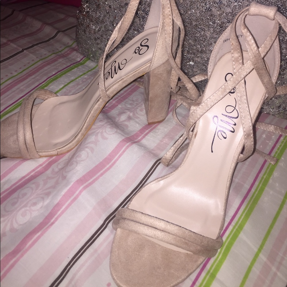 Nude Lace Up Block Heel