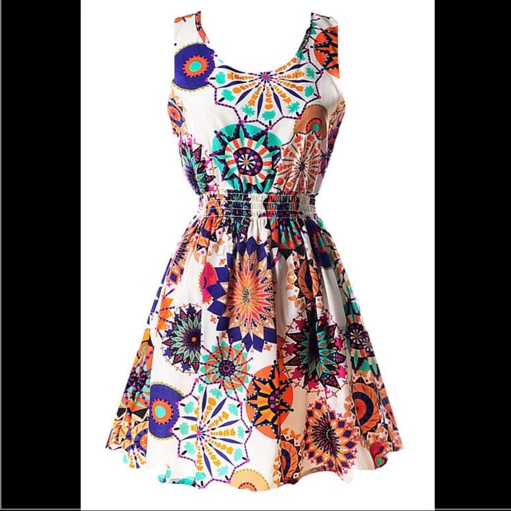 S,M, L Boho!!! Satin Feeling Bright Summer Dress!