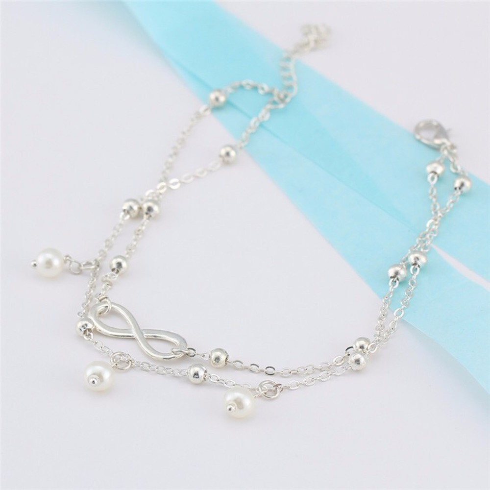 Last 1! Silver Infinity Pearl Strand Anklet - Picture 2 of 2
