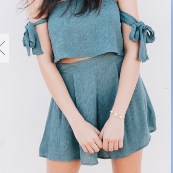 Shadow Blue 2 Piece Crop Top Set - Picture 3 of 4