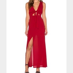 Wyldr Red Floor Length Tie Front Dress