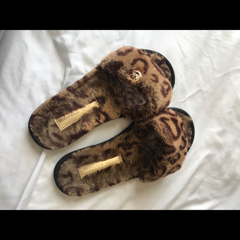Michael Kors cheetah print jet fur slides