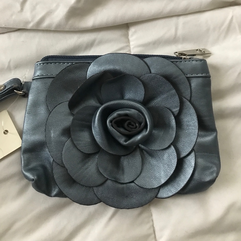 Metallic blue wristlet